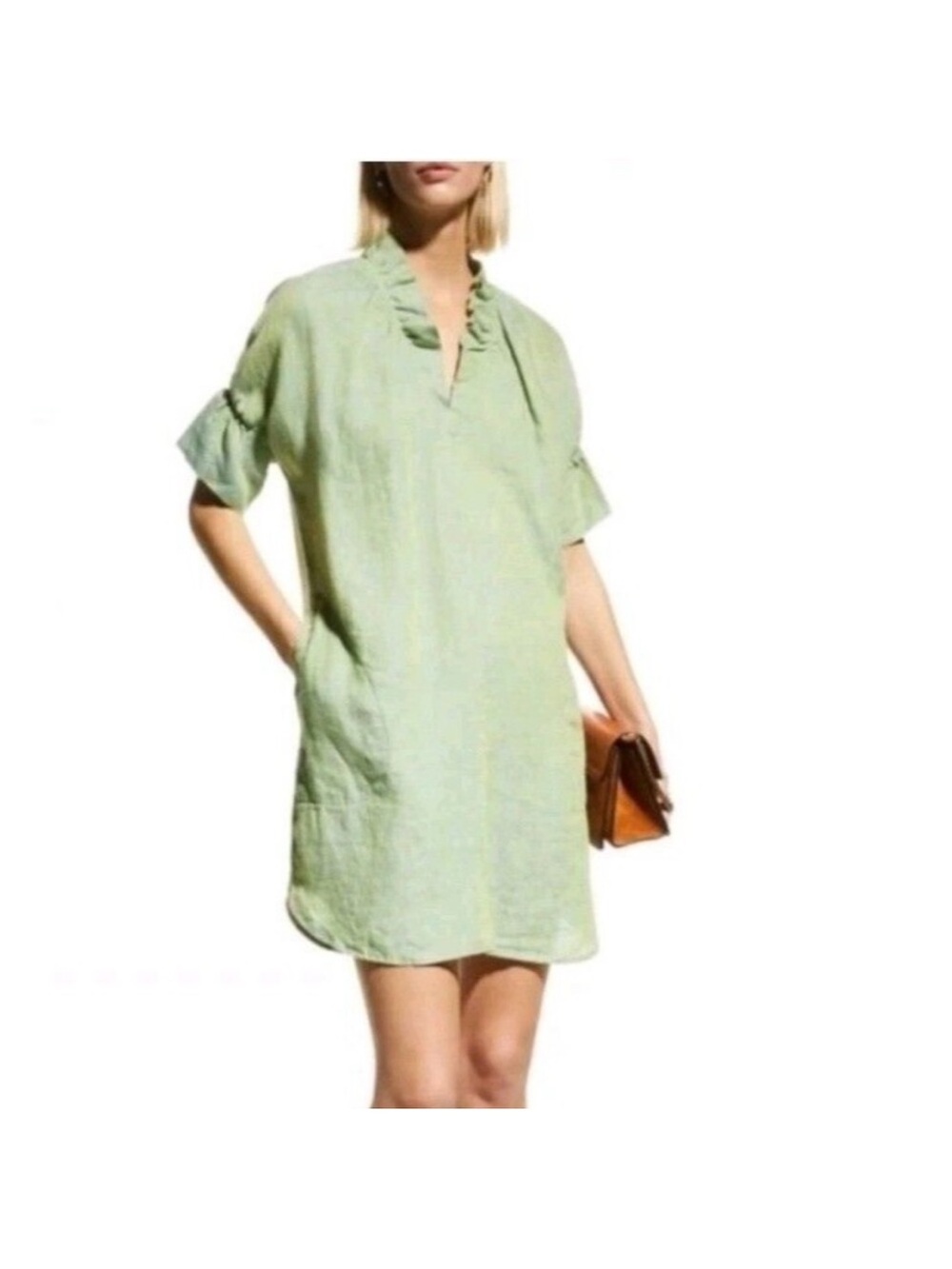Finley Crosby Bell-Sleeve Ruffle-Trim Linen Shirtdress - Picture 13 of 14
